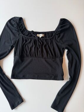 Madewell Black Ribbed Long-Sleeve Square-Neck Crop Top